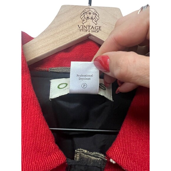 90s Orvis Cotton Tapestry Funky Artsy Jacket Red Tribal Button Up Women’s Large - Picture 7 of 15